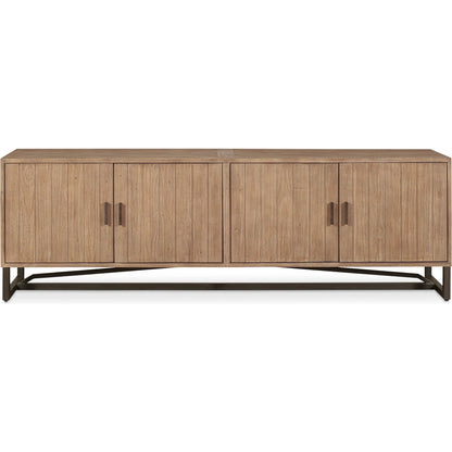 Sierra Media Unit by Moe's Home Collection in brown. Made from new pine frame with reclaimed pine face boards, stainless steel base in a transitional style.