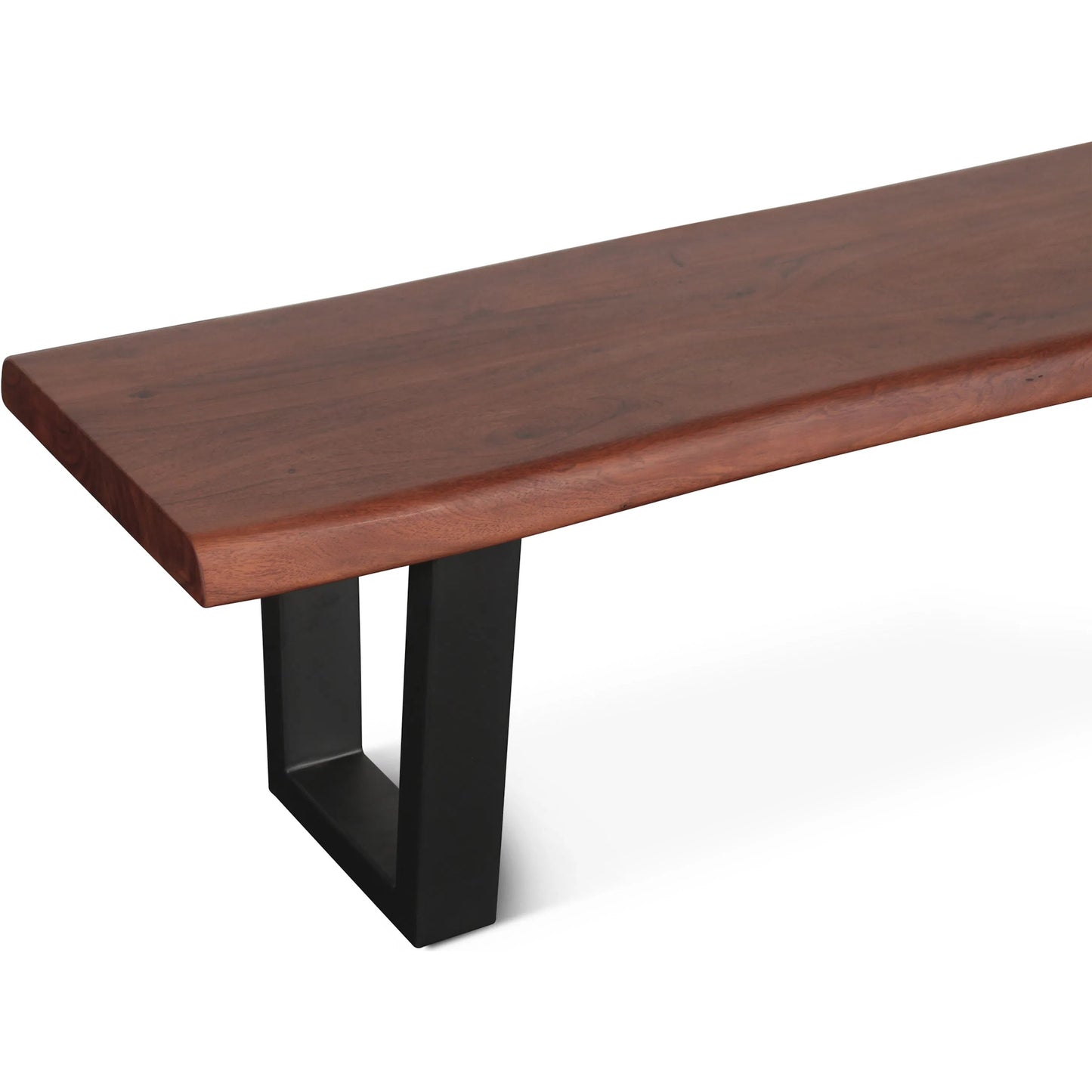 004 SI-2445315 | Closeup | Yarrow Bench by World Interiors in brown, black and light seqouia. Made from acacia wood, iron in a unique style.
