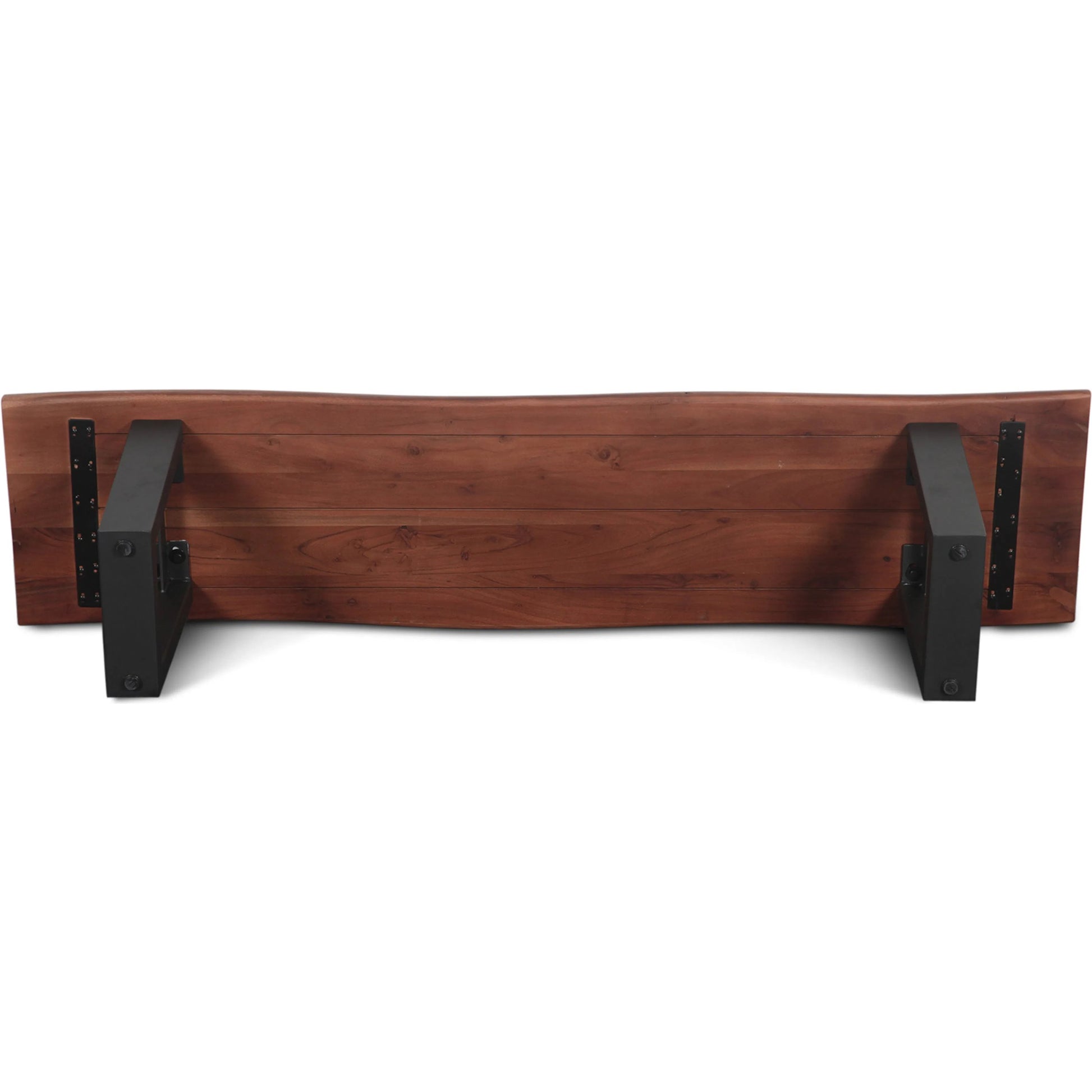 Yarrow Bench by World Interiors in brown, black and light seqouia. Made from acacia wood, iron in a unique style.