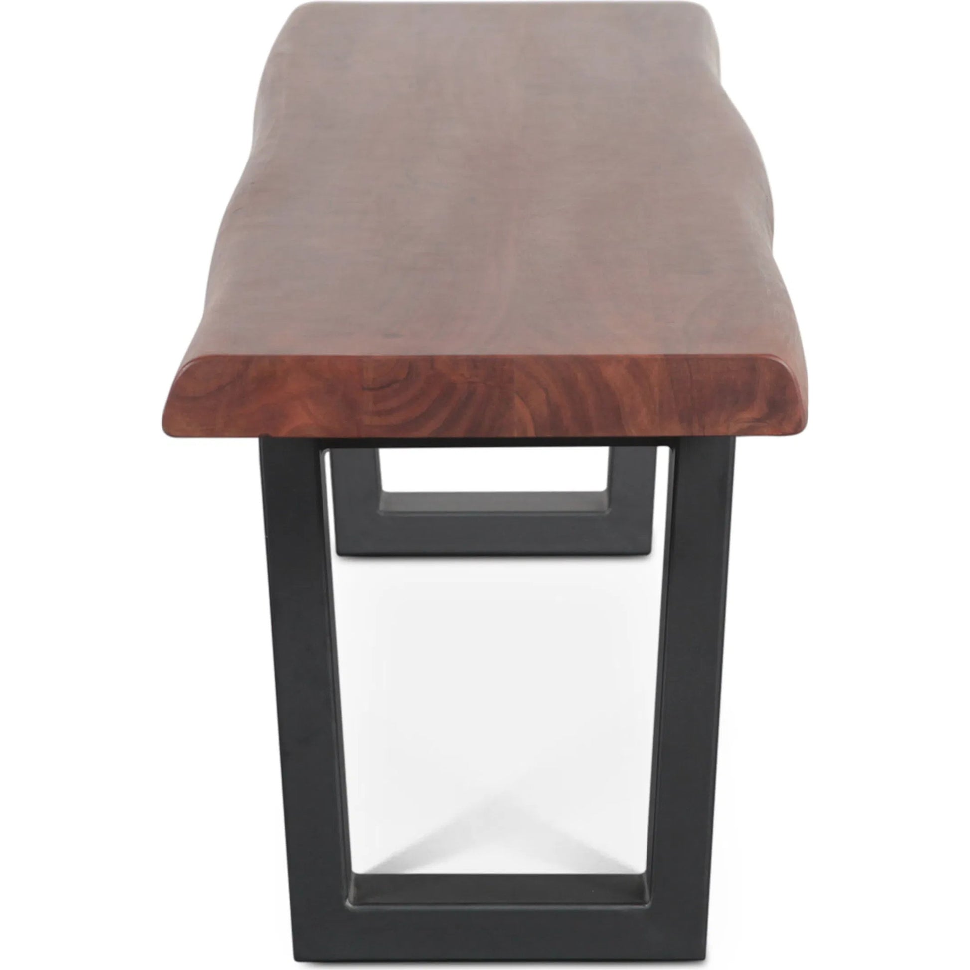 Yarrow Bench by World Interiors in brown, black and light seqouia. Made from acacia wood, iron in a unique style.