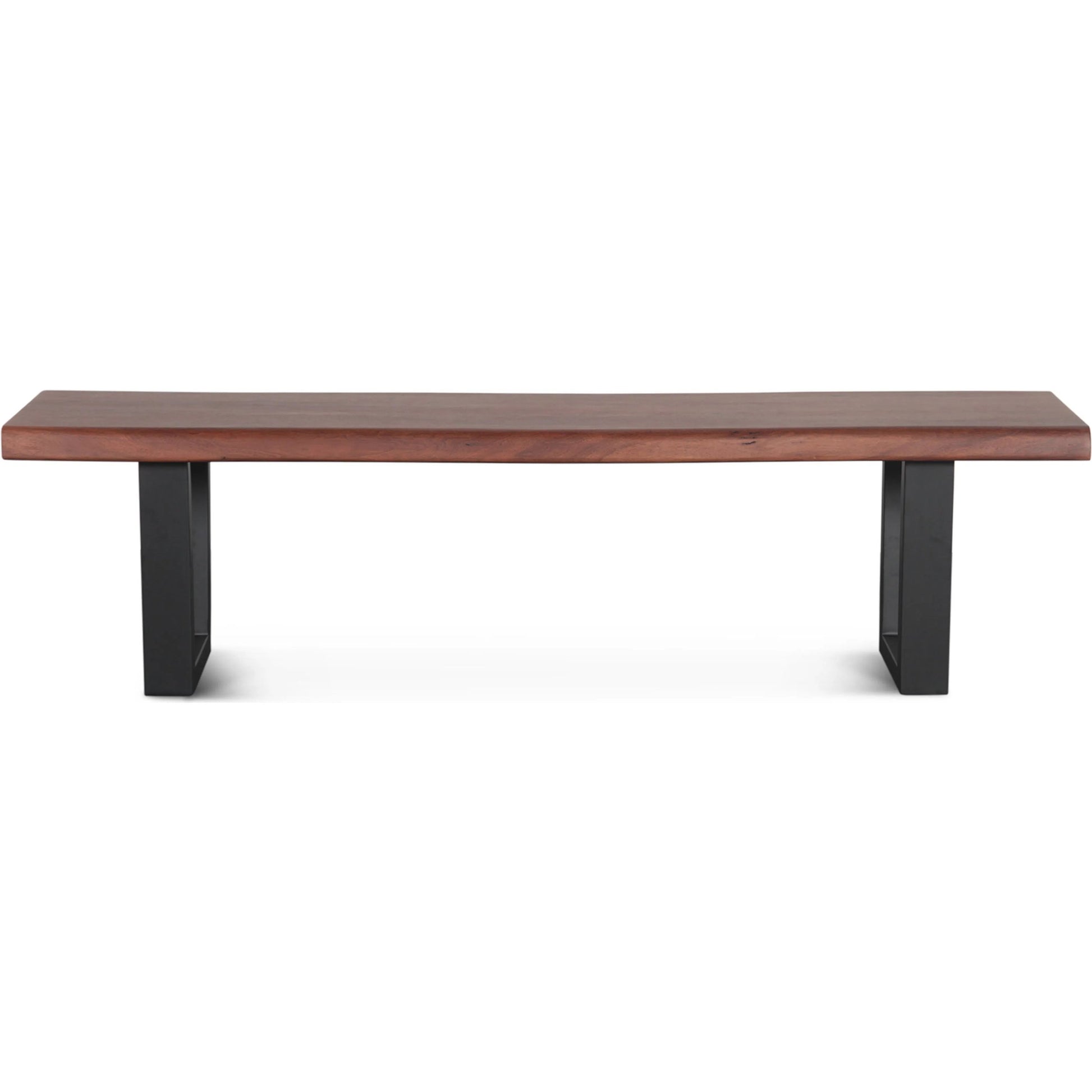 Yarrow Bench by World Interiors in brown, black and light seqouia. Made from acacia wood, iron in a unique style.