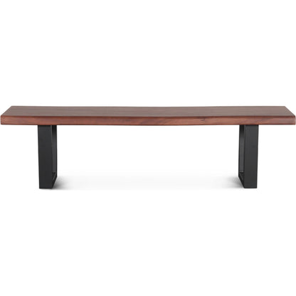 Yarrow Bench by World Interiors in brown, black and light seqouia. Made from acacia wood, iron in a unique style.
