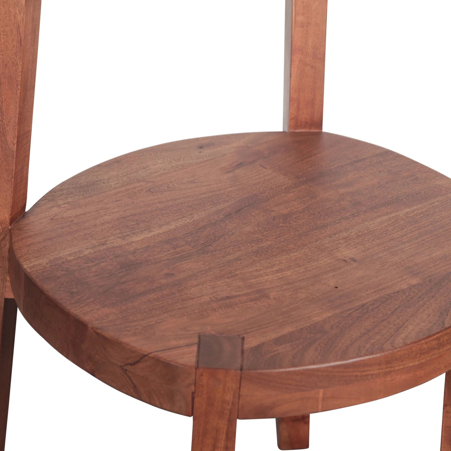 005 SI-2445316 | Closeup | Yarrow Wood Dining Chair by World Interiors in brown, black and light seqouia. Made from acacia wood, iron in a unique style.