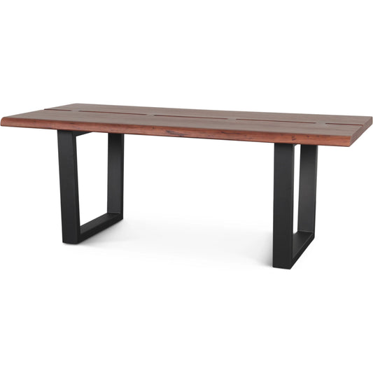 Yarrow Dining Table by World Interiors in brown, black and light seqouia. Made from acacia wood, iron in a unique style.