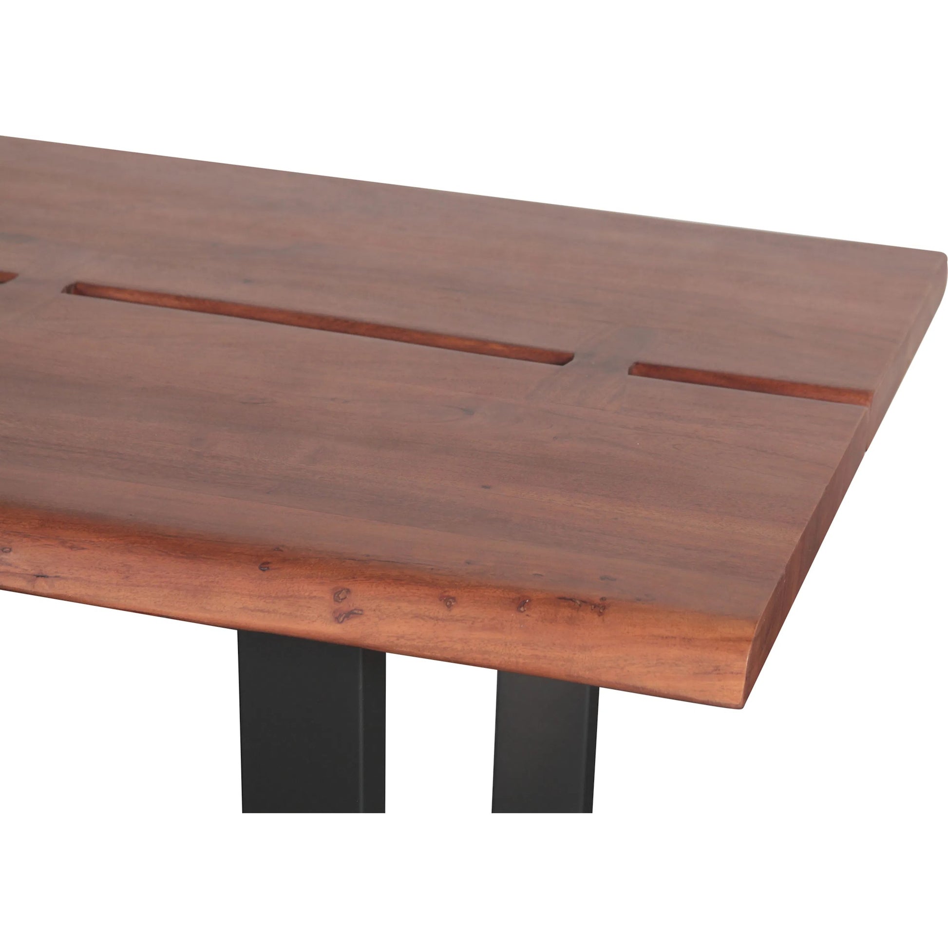 Yarrow Dining Table by World Interiors in brown, black and light seqouia. Made from acacia wood, iron in a unique style.