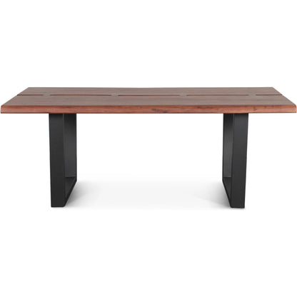 Yarrow Dining Table by World Interiors in brown, black and light seqouia. Made from acacia wood, iron in a unique style.