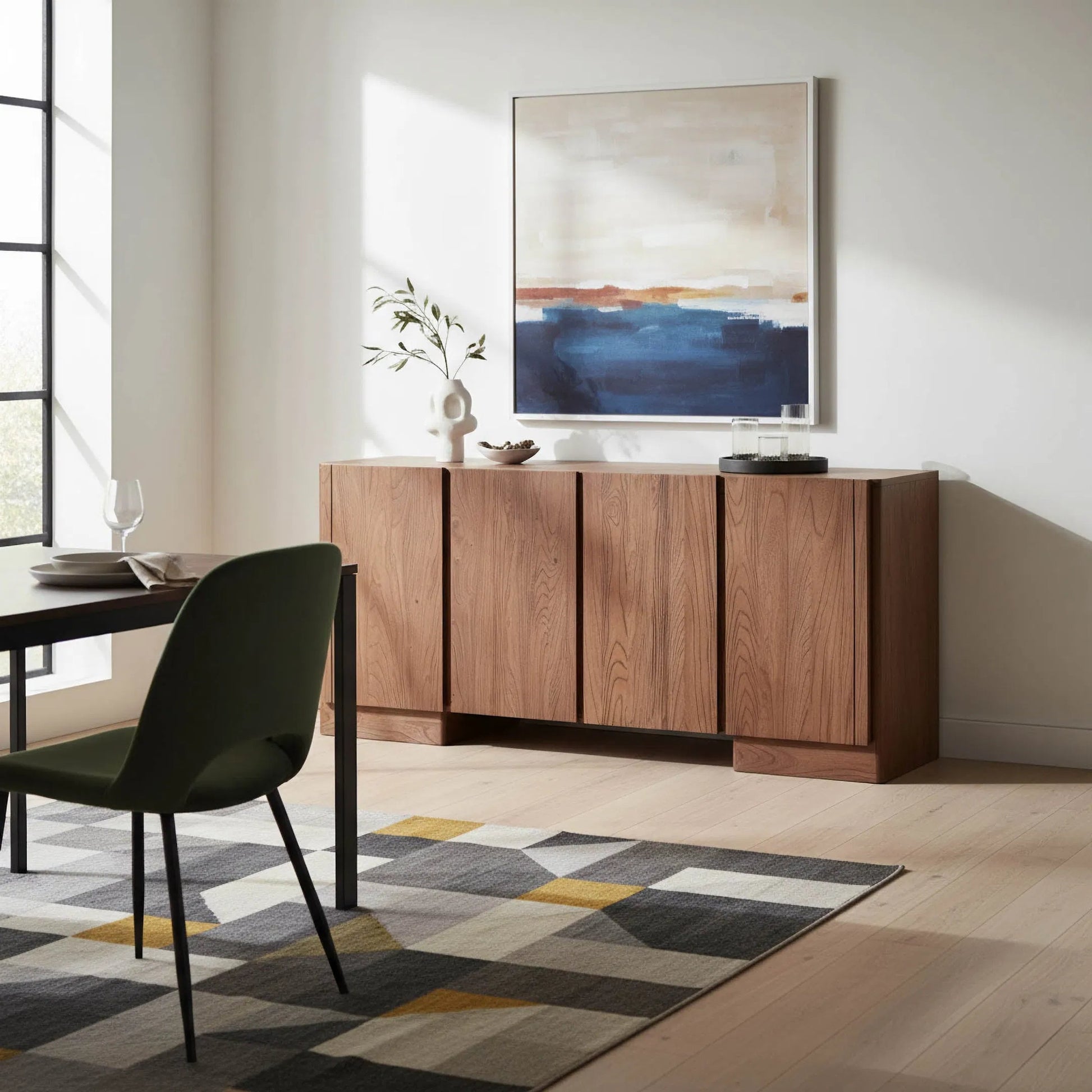 Freedom 4 Door Sideboard by LH Imports in sandblast caramel. Made from rustic elm, mdf in a unique style.