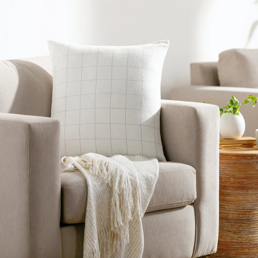 Farida Pillow - 481775 by Surya in off-white, ivory, light silver. Made from front: 55% cotton, 45% linen, back: 55% linen, 45% cotton in a modern style.