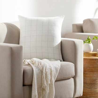Farida Pillow - 481775 by Surya in off-white, ivory, light silver. Made from front: 55% cotton, 45% linen, back: 55% linen, 45% cotton in a modern style.