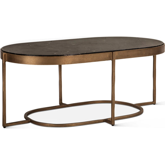 Fresno 43" Coffee Table by World Interiors in black, brass and brass. Made from marble, iron in a unique style.