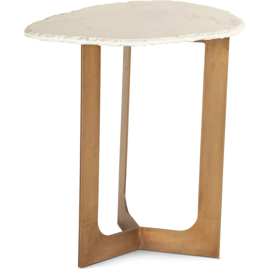 Fresno 24" Side Table by World Interiors in white, gold and brass. Made from marble, brass in a unique style.
