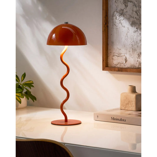 Toricella Wavy Accent Table Lamp by Surya in body: orange; base: orange and hand paintedhand painted. Made from iron in a unique style.