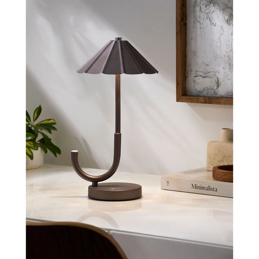 Furnas Umbrella Accent Table Lamp by Livabliss in body: brown; base: brown and hand painted. Made from iron in a unique style.