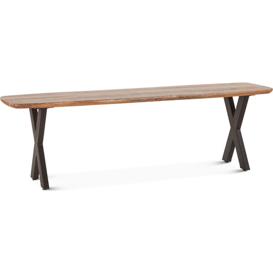 Santa Margherita 60" Bench by World Interiors in tan and matte black. Made from mango wood reclaimed iron in a unique style.