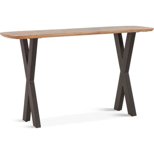 Santa Margherita 52" Console Table by World Interiors in tan and matte black. Made from mango wood reclaimed iron in a unique style.
