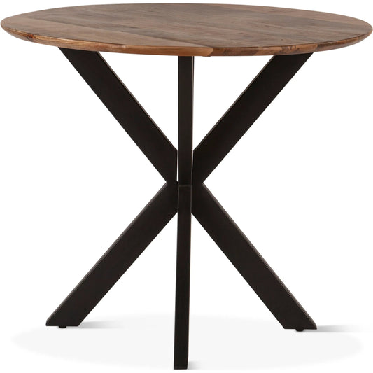 Santa Margherita 42" Round Gathering Table by World Interiors in tan and matte black. Made from mango wood reclaimed iron in a unique style.