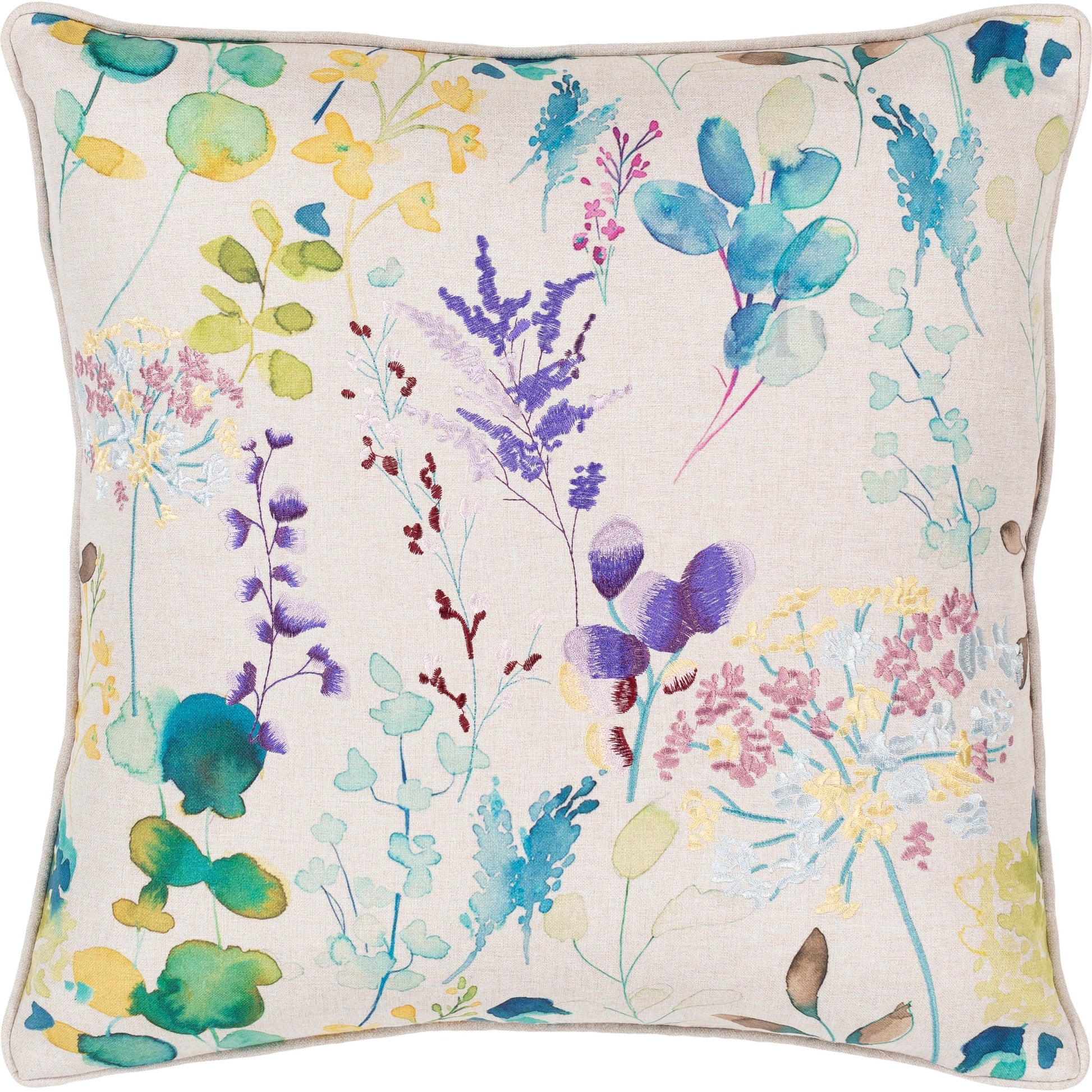 Florissant Pillow - 16283 by Surya in yellow, light blue, light slate, orange, sage, light green. Made from polyester in a eclectic & global style.