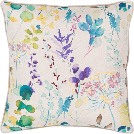 Florissant Pillow - 16283 by Surya in yellow, light blue, light slate, orange, sage, light green. Made from polyester in a unique style.