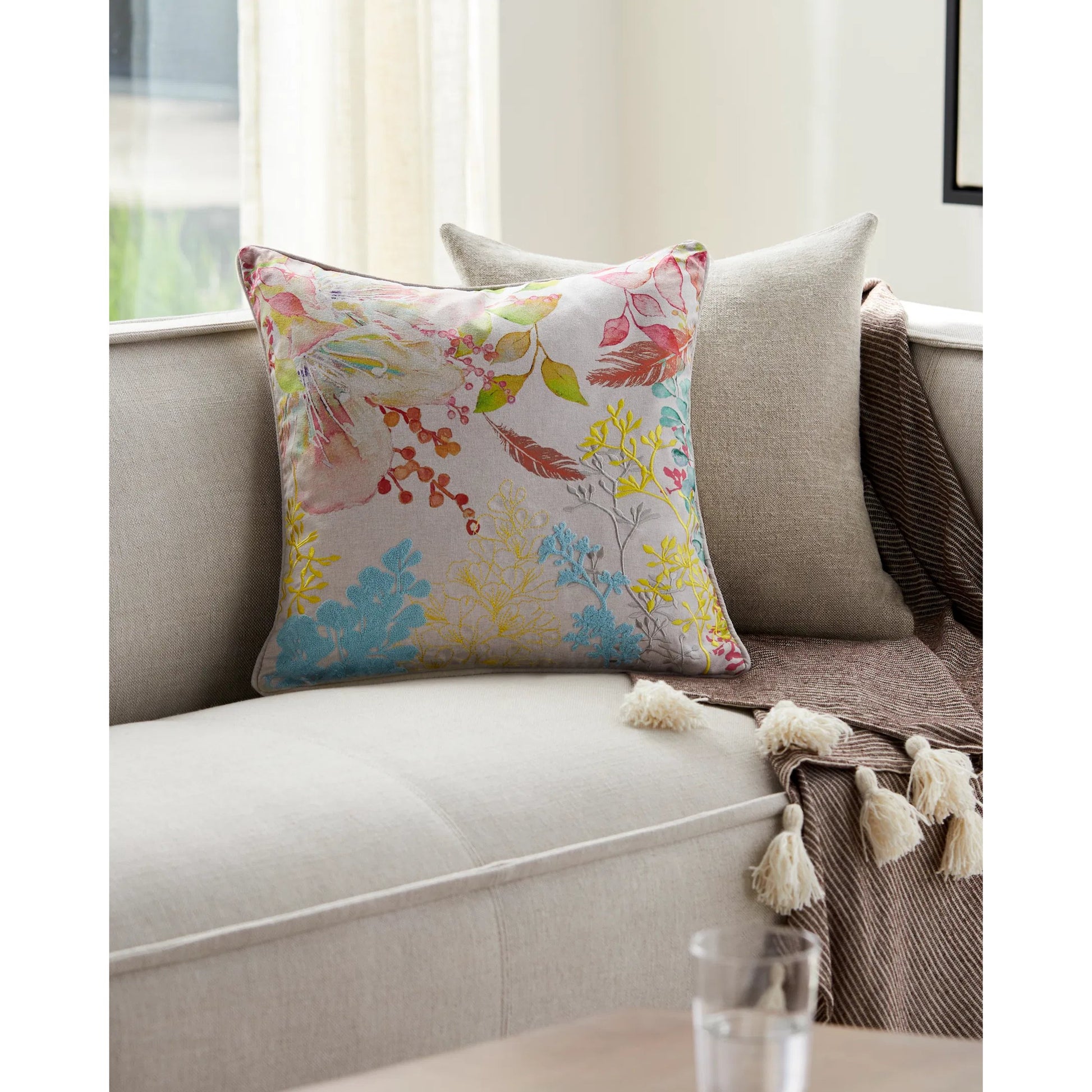 Florissant Pillow - 35748 by Surya in light gray, purple. Made from 100% polyester in a modern style.