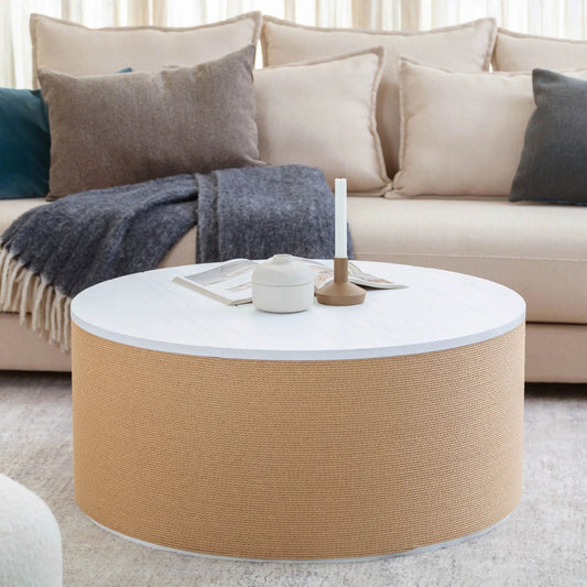 Fresco Coffee Table by LH Imports in brown, white and white. Made from solid mindi wood, natural paper cord, mdf in a unique style.