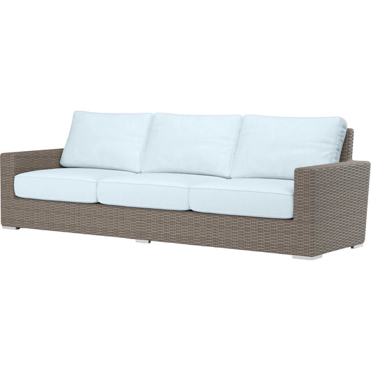 Coronado Outdoor Sofa in Canvas Flax by Sunset West in browns. Made from resin wicker in a modern style.