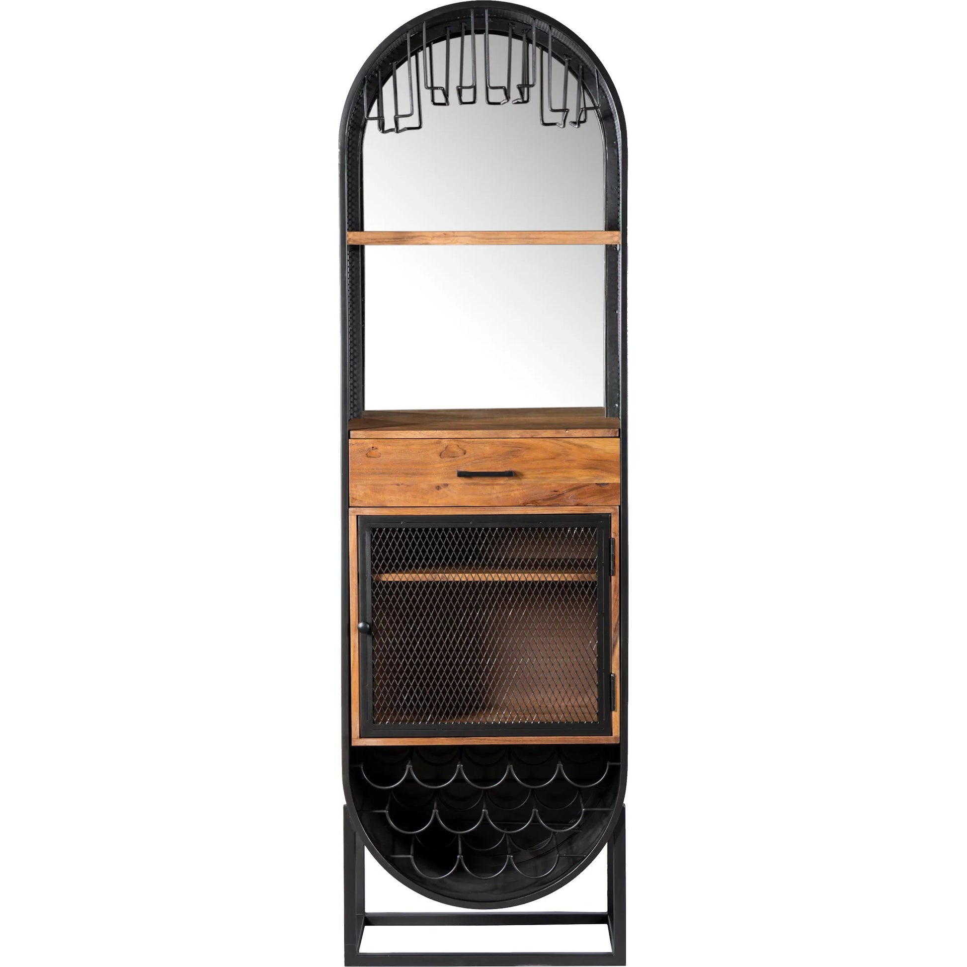 Mescalero Bar Cabinet by World Interiors in black and powder coated black. Made from mango wood reclaimed iron in a modern style.