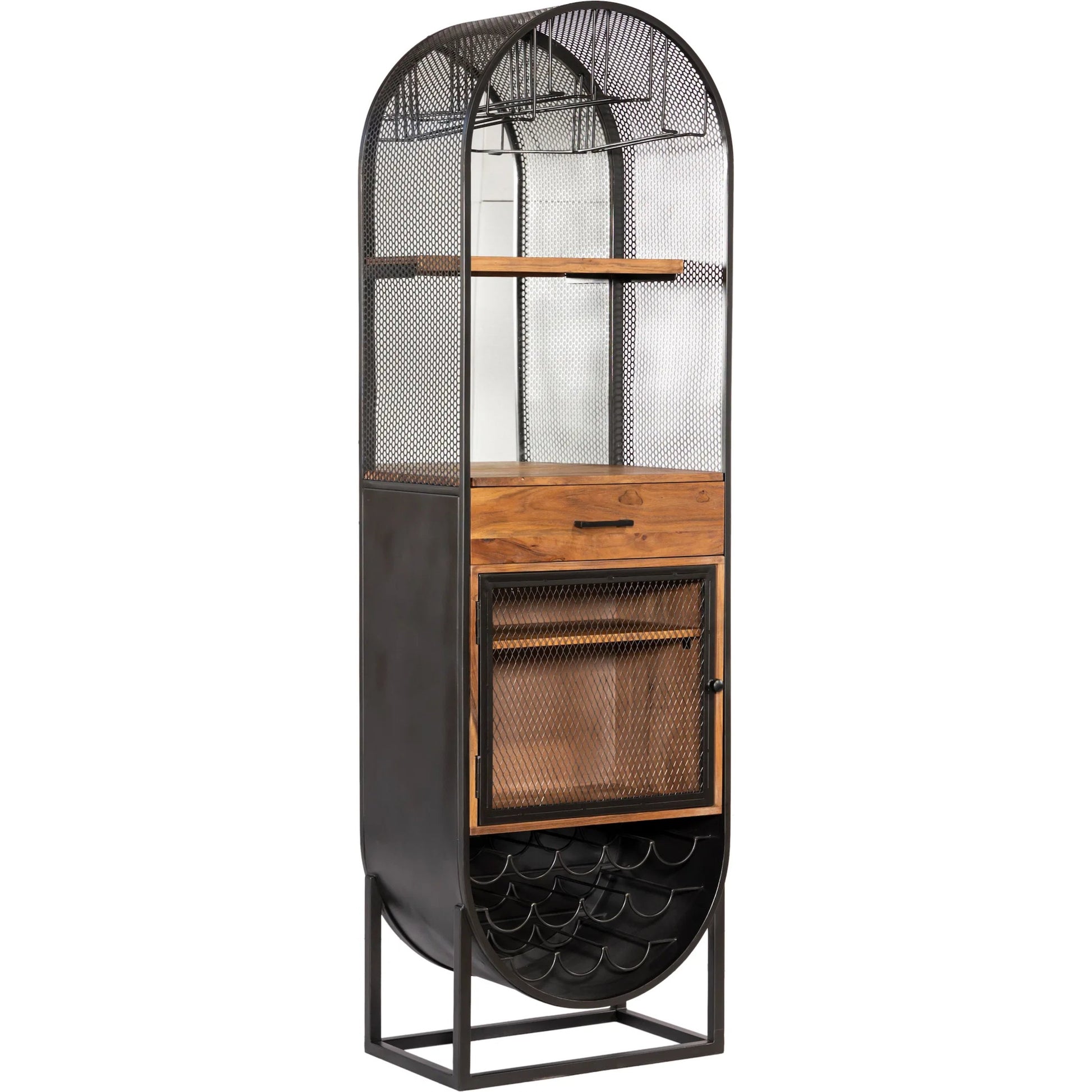 Mescalero Bar Cabinet by World Interiors in black and powder coated black. Made from mango wood reclaimed iron in a modern style.