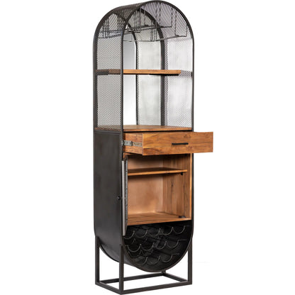 Mescalero Bar Cabinet by World Interiors in black and powder coated black. Made from mango wood reclaimed iron in a modern style.