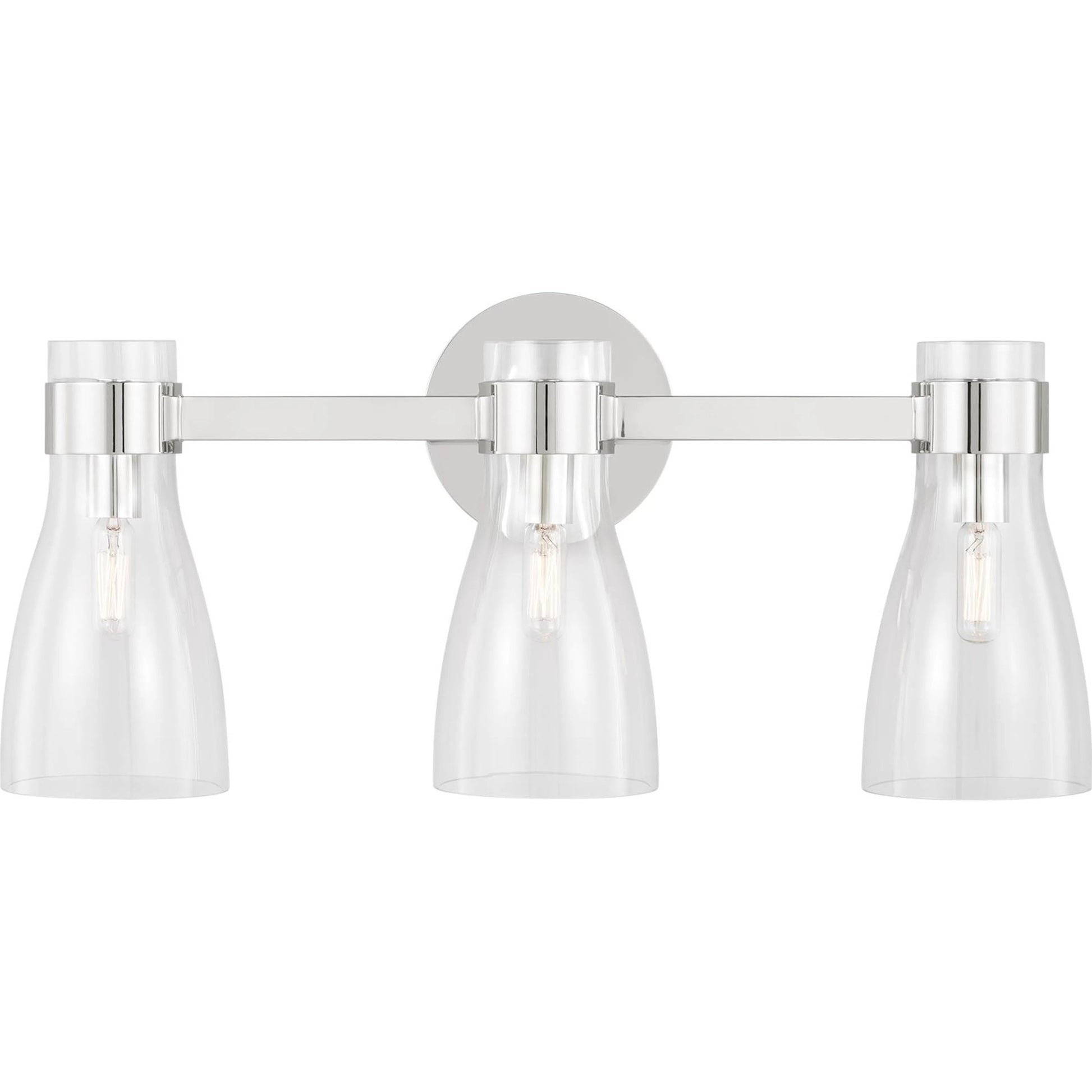 Moritz Three Light Vanity by Visual Comfort & Co. in polished nickel. Made from steel in a modern style.