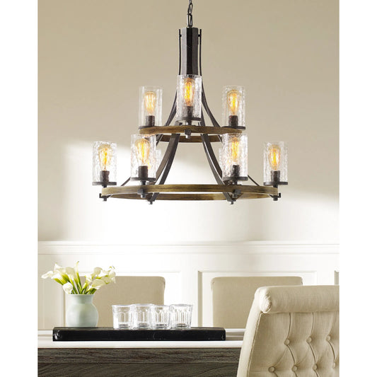 Angelo Tiered Chandelier by Generation Lighting in distressed weathered oak, slate gray metal. Made from steel in a transitional style.