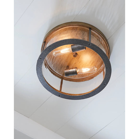 Angelo Flushmount by Generation Lighting in distressed weathered oak, slate gray metal. Made from steel in a modern style.