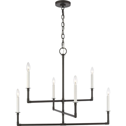 Bayview Medium Chandelier by Visual Comfort & Co. in aged iron. Made from steel in a unique style.