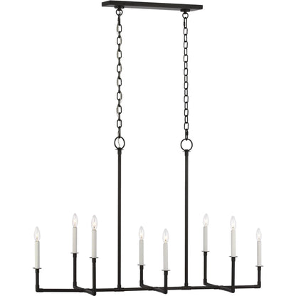 Bayview Linear Chandelier by Visual Comfort & Co. in aged iron. Made from steel in a traditional style.