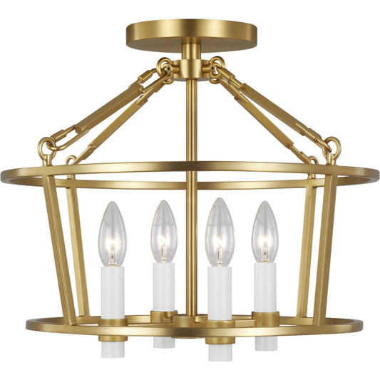 Marston Semi Flush Mount by Visual Comfort & Co. in burnished brass. Made from steel in a traditional style.
