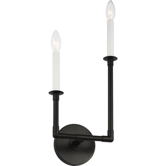Bayview Double Right Sconce by Visual Comfort & Co. in aged iron. Made from steel in a traditional style.