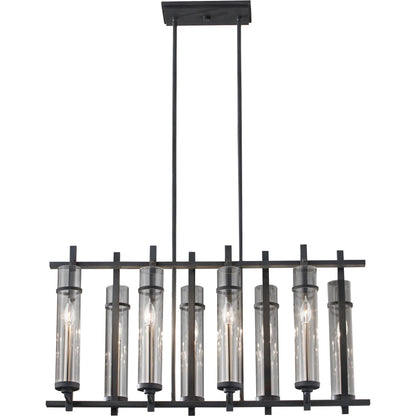 Ethan Island Chandelier by Generation Lighting in antique forged iron, brushed steel. Made from steel in a modern style.