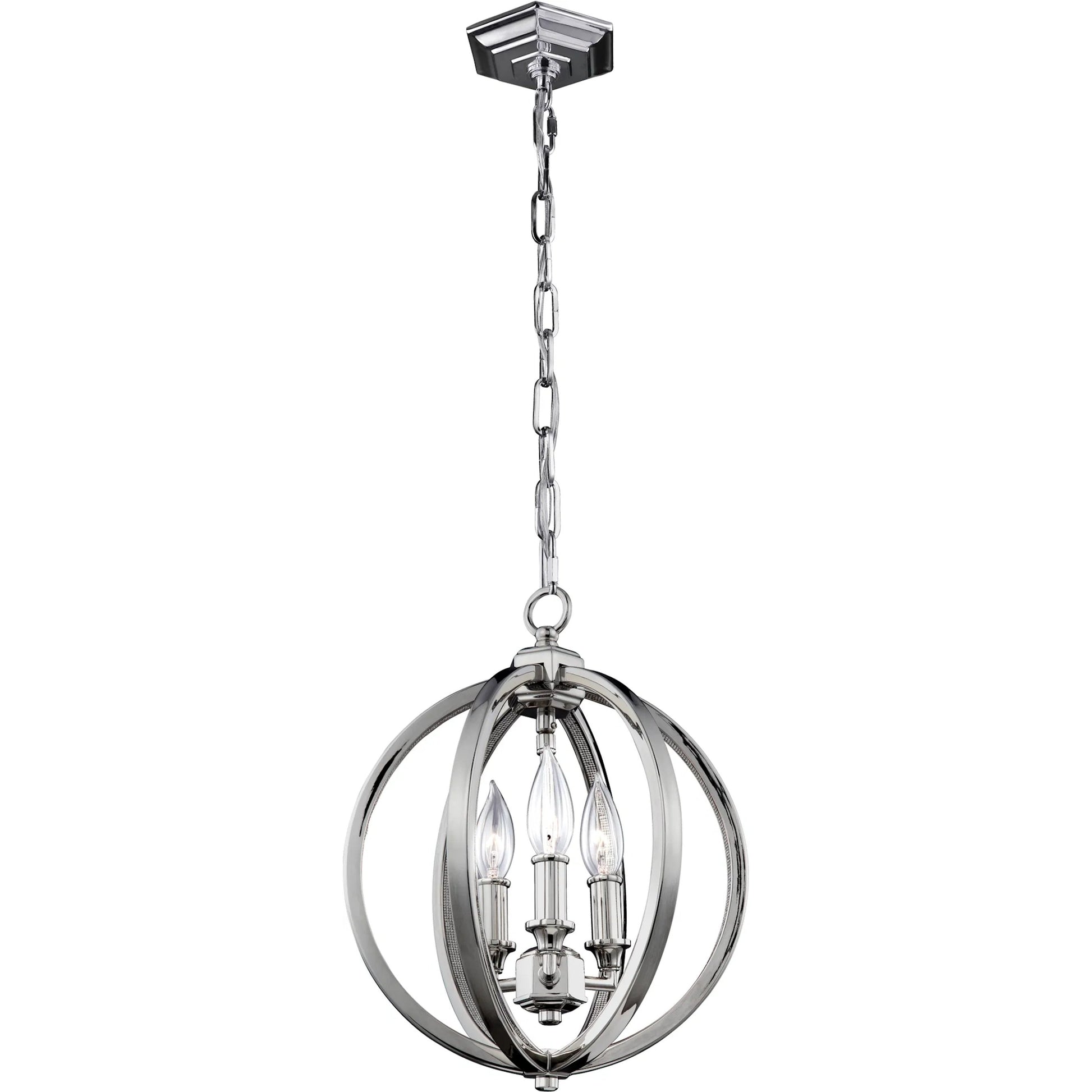 Corinne Globe Pendant by Generation Lighting in polished nickel. Made from unique in a modern style.