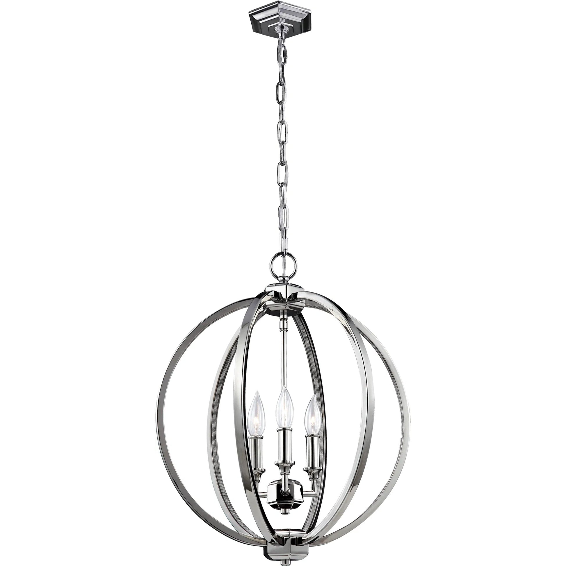 Corinne Globe Pendant by Generation Lighting in polished nickel. Made from unique in a modern style.
