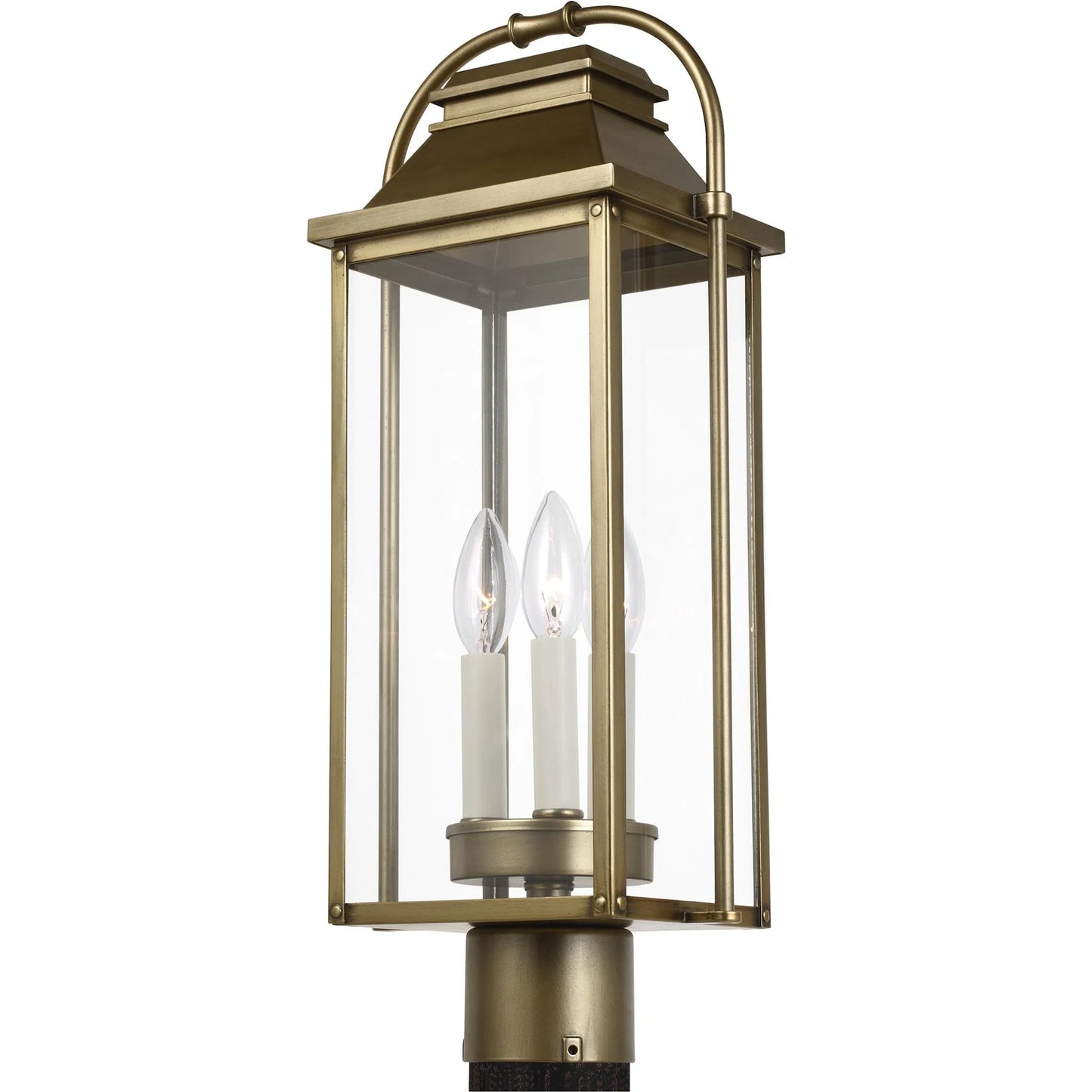 001 SR-735798 | Primary Silo | Wellsworth Post Lantern by Generation Lighting in painted distressed brass. Made from cast aluminum in a rustic style.