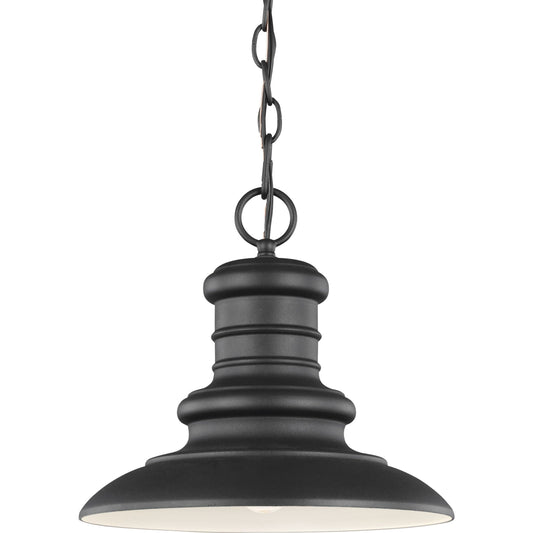Redding Station Pendant by Generation Lighting in textured black. Made from aluminum in a rustic style.