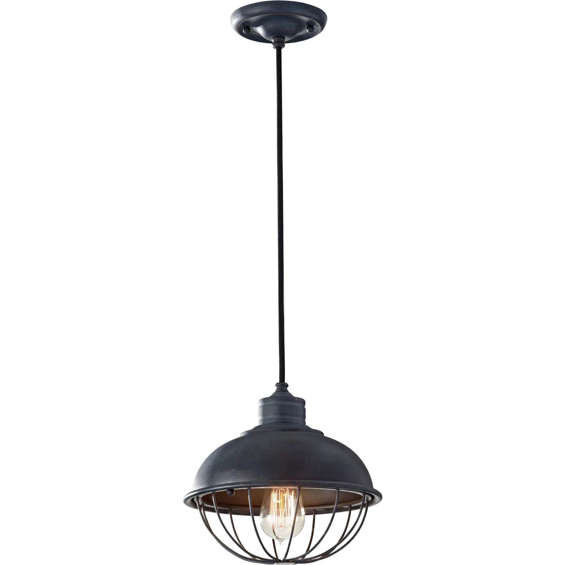 Urban Renewal Round Cage Pendant by Generation Lighting in antique forged iron. Made from steel in a modern style.