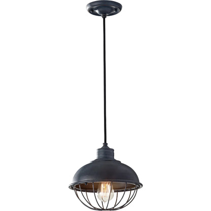 Urban Renewal Round Cage Pendant by Generation Lighting in antique forged iron. Made from steel in a modern style.