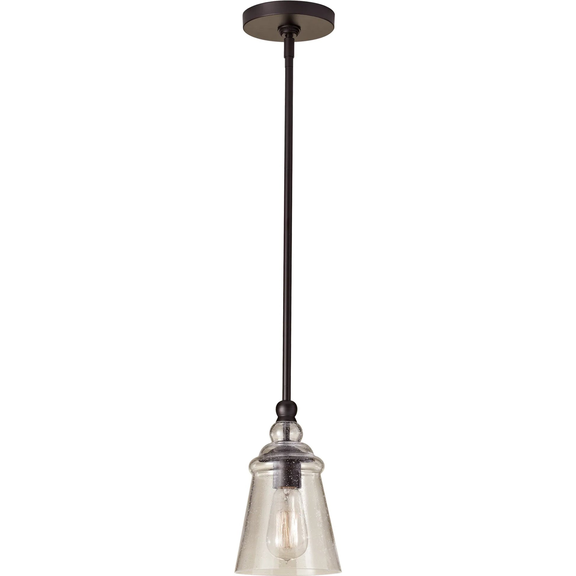 Urban Renewal Bell Pendant by Generation Lighting in oil rubbed bronze. Made from steel, glass in a traditional style.