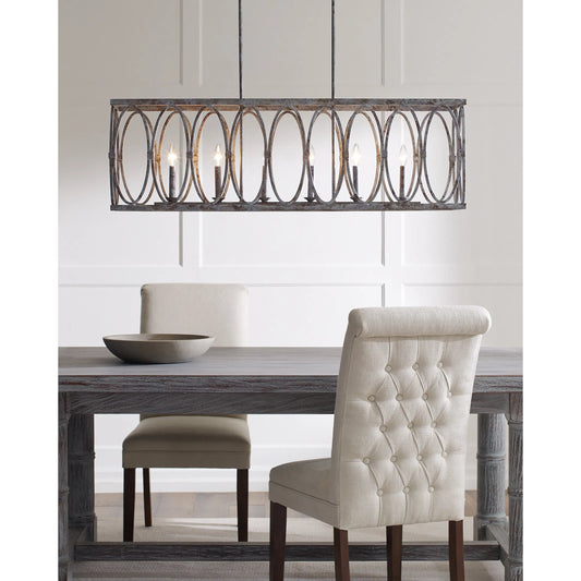 Patrice Linear Chandelier by Generation Lighting in deep abyss. Made from steel in a cottage & farmhouse style.