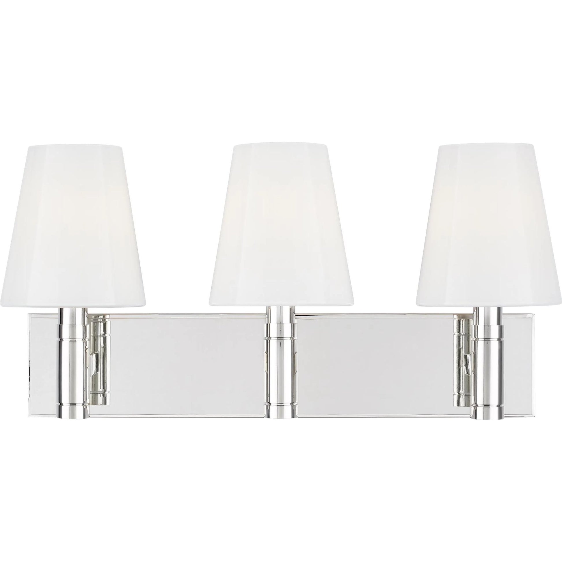 Beckham Classic 3-Light Vanity by Visual Comfort & Co. in polished nickel. Made from steel in a unique style.