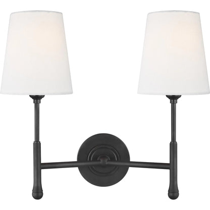 Capri Double Sconce by Visual Comfort & Co. in aged iron. Made from steel in a unique style.