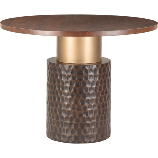 Vallarta 48" Carved Gathering Table by World Interiors in brown and two tone, bronze. Made from mango wood, cast aluminum in a unique style.