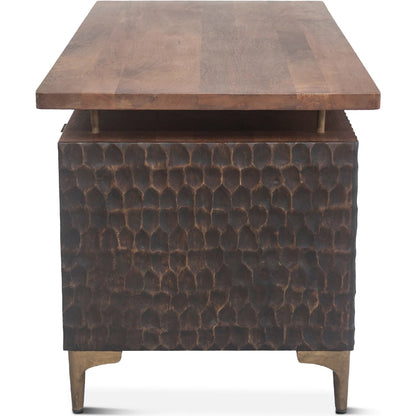Vallarta Desk by World Interiors in brown and two tone, bronze. Made from mango wood, cast aluminum in a modern style.