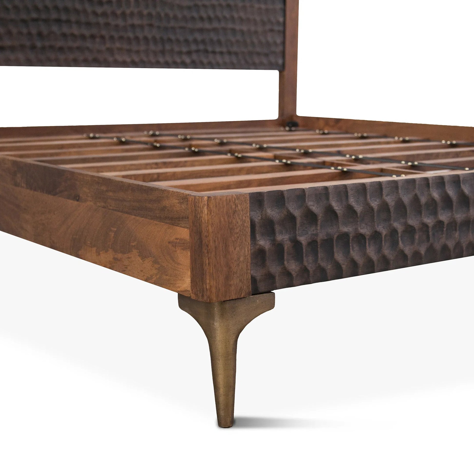 Vallarta Bed by World Interiors in brown and two tone, bronze. Made from mango wood, cast aluminum in a modern style.