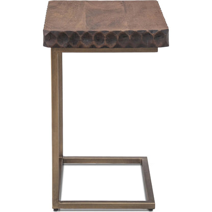 Vallarta Side Table by World Interiors in brown and two tone, bronze. Made from mango wood, cast aluminum in a modern style.